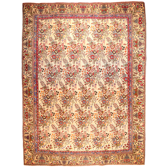 Tabriz Persian Rug 12x9 ft - Semi Antique Afshan (All-Over), Shah Abbasi Cream, Madder Red, Burnt Orange Hand Knotted | front view | SKU 111145