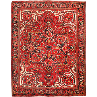 Heriz Persian Rug 12'8" x 9'6" - Semi Antique Medallion Red, Brown Hand Knotted | front view | SKU 111149