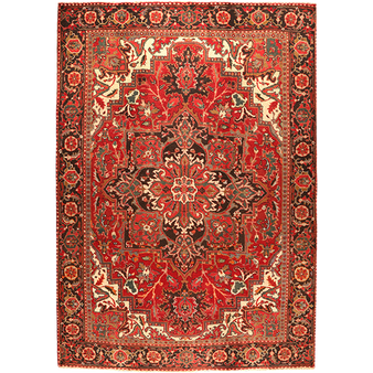 Heriz Persian Rug 9'11" x 6'7" - Semi Antique Medallion Red, Brown Hand Knotted | front view | SKU 111156