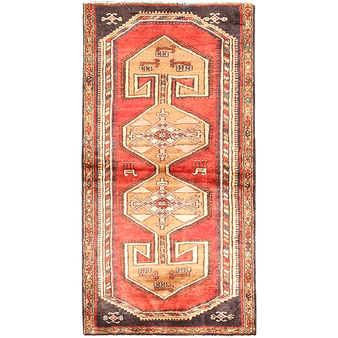Kelardasht Persian Rug 5x2 ft - Semi Antique Medallion Red, Black Hand Knotted | front view | SKU 111159