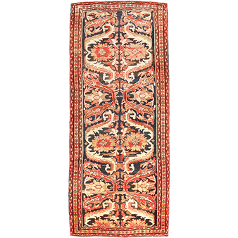 Meshkabad Persian Rug 9'7" x 3'9" - Antique Medallion Blue, Green Hand Knotted | front view | SKU 111170