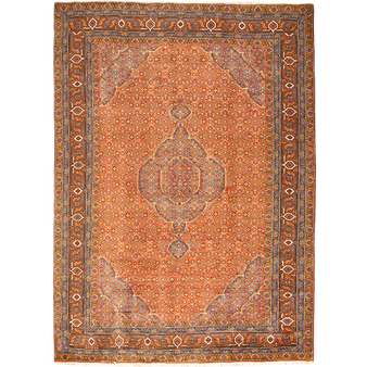 Ardabil Persian Rug 9'6" x 6'8" - Semi Antique Medallion Turquoise, White Hand Knotted | front view | SKU 111178