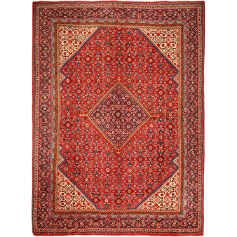 Mahal Persian Rug 13x9 ft - Semi Antique Medallion Ivory, Pink Hand Knotted | front view | SKU 111191
