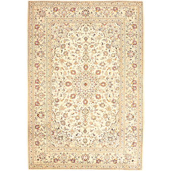 Kashan Persian Rug 9'9" x 6'8" - Semi Antique Medallion Crimson, Navy Blue Hand Knotted | front view | SKU 111196