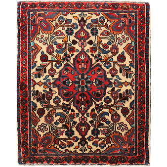 Arak Persian Rug 2'6" x 1'12" - Semi Antique Medallion Crimson, Red Hand Knotted | front view | SKU 111204