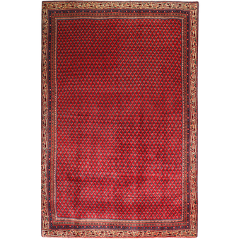 Arak Persian Rug 9'6" x 6'3" - Semi Antique Medallion Crimson, Red Hand Knotted | front view | SKU 111223