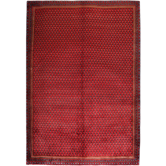 Arak Persian Rug 9'3" x 6'3" - Semi Antique Medallion Crimson, Red Hand Knotted | front view | SKU 111224