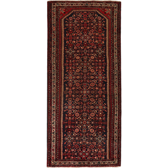 Hamadan Persian Rug 8x3 ft - Semi Antique Afshan Red, Blue Hand Knotted | front view | SKU 111226