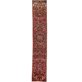 Hamadan Persian Rug 13'3" x 2'4" - Semi Antique Afshan Red, Blue Hand Knotted | front view | SKU 111228