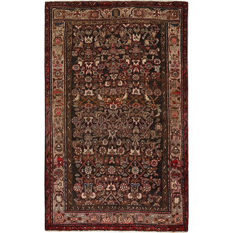 Hamadan Persian Rug 6'3" x 3'8" - Semi Antique Afshan Red, Blue Hand Knotted | front view | SKU 111237