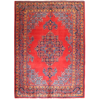 Viss Persian Rug 10x5 ft - Semi Antique Geometric Red, Beige Hand Knotted | front view | SKU 111302