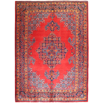 Vist Persian Rug 10x5 ft - Semi Antique Medallion (Toranj), Geometric Red, Navy Blue, Blue Hand Knotted | front view | SKU 111302