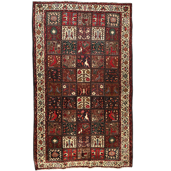 Bakhtiari Persian Rug 10'1" x 5'9" - Semi Antique Medallion Blue, Crimson Hand Knotted | front view | SKU 111306