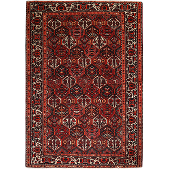 Bakhtiari Persian Rug 9'11" x 6'9" - Semi Antique Medallion Blue, Crimson Hand Knotted | front view | SKU 111309
