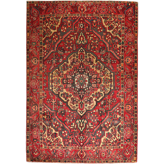 Bakhtiari Persian Rug 10'3" x 6'11" - Semi Antique Medallion Blue, Crimson Hand Knotted | front view | SKU 111311