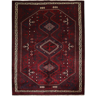 Lori Persian Rug 9'10" x 7'5" - Semi Antique Geometric Red, Brown Hand Knotted | front view | SKU 111312