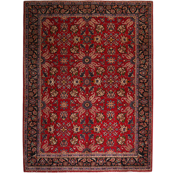 Najafabad Persian Rug 11'0" x 8'2" - Semi Antique Medallion Red, Beige Hand Knotted | front view | SKU 111319