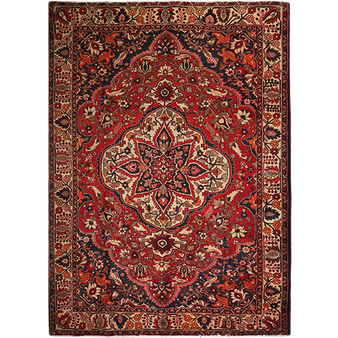 Bakhtiari Persian Rug 11'10" x 8'6" - Semi Antique Medallion Blue, Crimson Hand Knotted | front view | SKU 111324