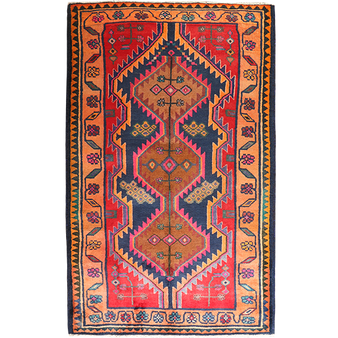 Lori Persian Rug 9'0" x 5'7" - Semi Antique Geometric Red, Brown Hand Knotted | front view | SKU 111325