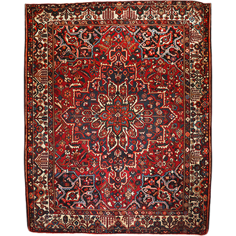 Bakhtiari Persian Rug 13'0" x 10'5" - Semi Antique Medallion Blue, Crimson Hand Knotted | front view | SKU 111326
