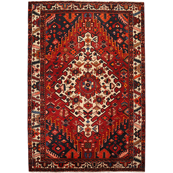 Bakhtiari Persian Rug 10'3" x 6'12" - Semi Antique Medallion Blue, Crimson Hand Knotted | front view | SKU 111329