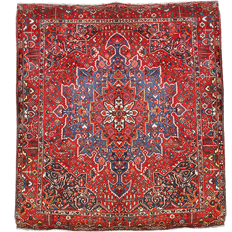 Bakhtiari Persian Rug 14x12 ft - Semi Antique Medallion (Toranj), Herati (Mahi) Madder Red, Navy Blue, Crimson Hand Knotted | front view | SKU 111336