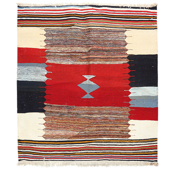 Shiraz Persian Rug 4x3 ft - Semi Antique Geometric, Tribal and Nomadic Red, Cream, Brown Hand Knotted | front view | SKU 111368