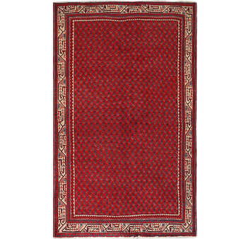 Boteh Persian Rug 6x4 ft - Semi Antique Herati (Mahi) Madder Red, Navy Blue, Cream Hand Knotted | front view | SKU 111370
