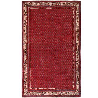 Botemir Persian Rug 6'11" x 4'1" - Semi Antique Medallion Crimson, Red Hand Knotted | front view | SKU 111370