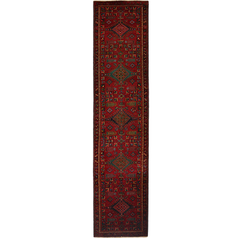 Heriz Persian Rug 13'8" x 2'7" - Semi Antique Medallion Red, Brown Hand Knotted | front view | SKU 111371