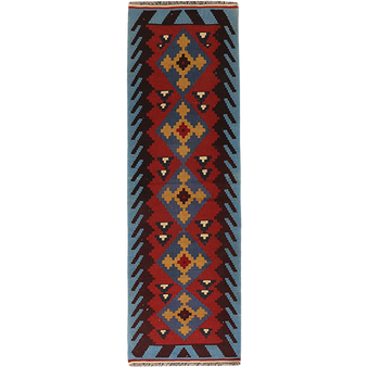 Shiraz Persian Rug 6x1 ft - Semi Antique Geometric Blue, Red Hand Knotted | front view | SKU 111378