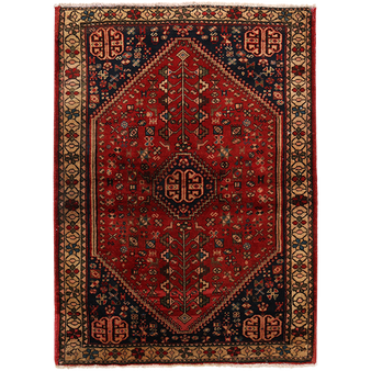 Abadeh Persian Rug 4'7" x 3'3" - Semi Antique Geometric Red, Ivory Hand Knotted | front view | SKU 111400