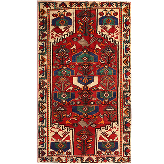 Bakhtiari Persian Rug 7'7" x 4'3" - Semi Antique Medallion Blue, Crimson Hand Knotted | front view | SKU 111446