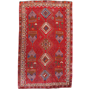 Bakhtiari Persian Rug 6'8" x 4'7" - Semi Antique Medallion Blue, Crimson Hand Knotted | front view | SKU 111462