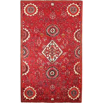 Shiraz Persian Rug 6'10" x 3'11" - Antique Geometric Blue, Red Hand Knotted | front view | SKU 111472