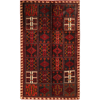 Lori Persian Rug 8x4 ft - Semi Antique Geometric Red, Brown Hand Knotted | front view | SKU 111493