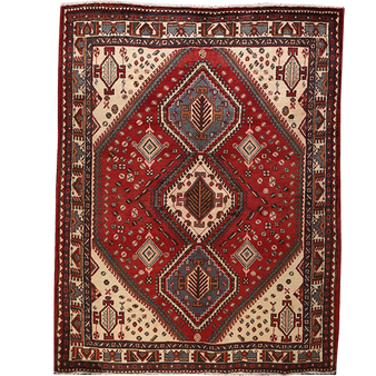 Abadeh Persian Rug 6'8" x 5'3" - Semi Antique Geometric Red, Ivory Hand Knotted | front view | SKU 111541