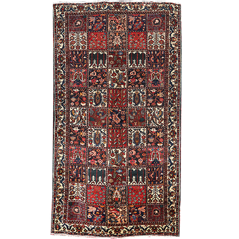 Bakhtiari Persian Rug 9'9" x 5'1" - Semi Antique Medallion Blue, Crimson Hand Knotted | front view | SKU 111563