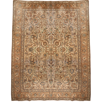 Tabriz Persian Rug 12x9 ft - Semi Antique Medallion Red, Cream Hand Knotted | front view | SKU 111571