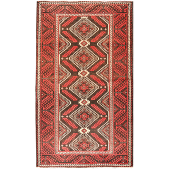 Baluch Persian Rug 6'11" x 4'0" - Semi Antique Mihrab Red, Blue Hand Knotted | front view | SKU 111601