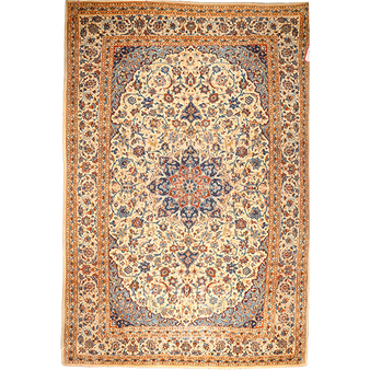 Najafabad Persian Rug 14'9" x 9'10" - Semi Antique Medallion Red, Beige Hand Knotted | front view | SKU 111627