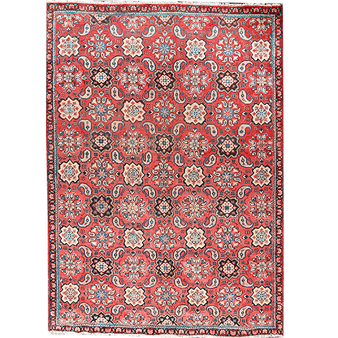 Mahal Persian Rug 9'8" x 6'9" - Semi Antique Medallion Ivory, Pink Hand Knotted | front view | SKU 111628