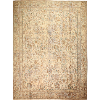 Tabriz Persian Rug 12'2" x 9'2" - Semi Antique Medallion Red, Cream Hand Knotted | front view | SKU 111629