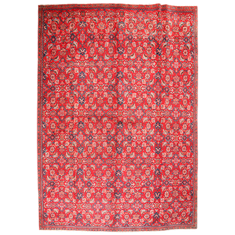 Mahal Persian Rug 10'7" x 7'9" - Semi Antique Medallion Ivory, Pink Hand Knotted | front view | SKU 111632