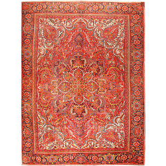 Heriz Persian Rug 12'6" x 9'3" - Semi Antique Medallion Red, Brown Hand Knotted | front view | SKU 111635