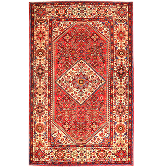Borchelu Persian Rug 10'9" x 6'9" - Semi Antique Medallion Camel, Blue Hand Knotted | front view | SKU 111636