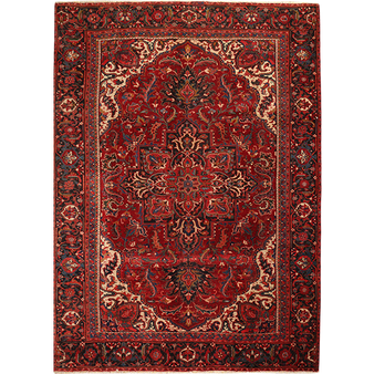 Heriz Persian Rug 10'11" x 7'7" - Semi Antique Medallion Red, Brown Hand Knotted | front view | SKU 111641