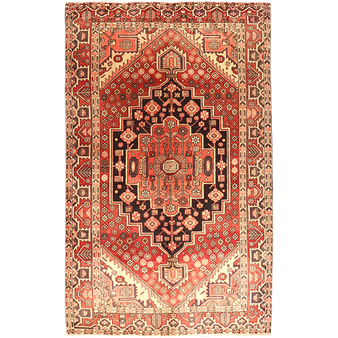 Bakhtiari Persian Rug 8x4 ft - Semi Antique Medallion Blue, Crimson Hand Knotted | front view | SKU 111645