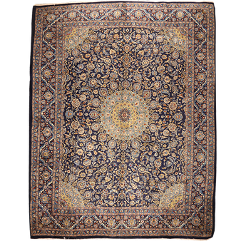 Kashmar Persian Rug 12'12" x 10'1" - Semi Antique Afshan Crimson, Ivory Hand Knotted | front view | SKU 111657
