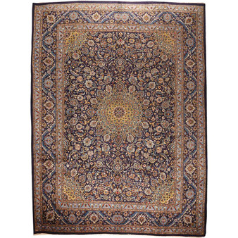 Kashmar Persian Rug 13'0" x 9'9" - Semi Antique Afshan Crimson, Ivory Hand Knotted | front view | SKU 111659